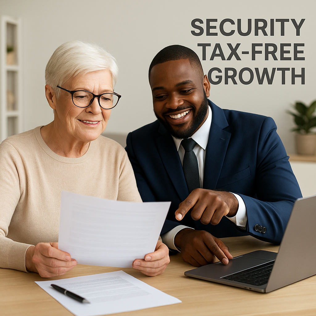 A confident retiree reviewing financial documents